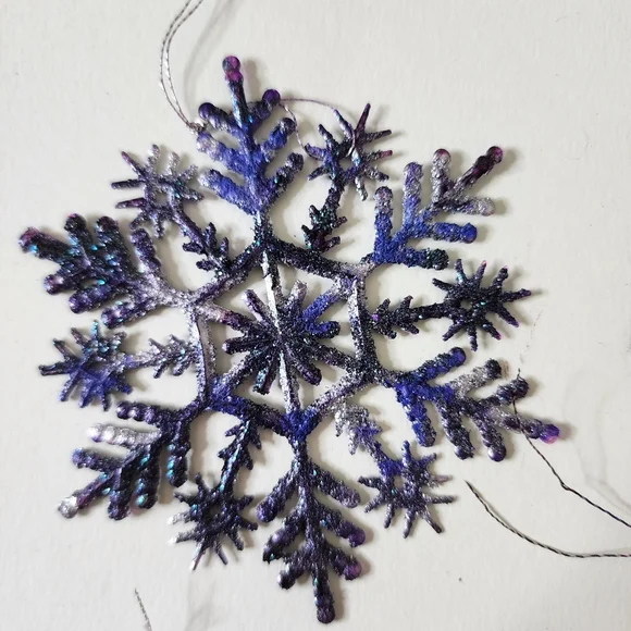 6 HANDCRAFTED Upcycled Plastic Snowflakes HANDPAINTED Holiday Ornaments Decor - Picture 6 of 17